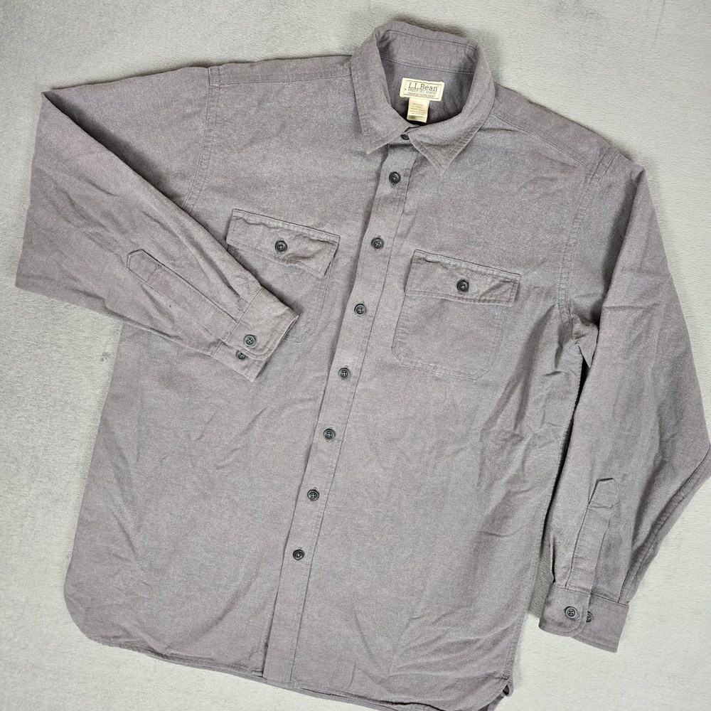 L.L. Bean Shirt Mens Large Tall LT Button Up Flannel Chamois Gray 187924 VTG